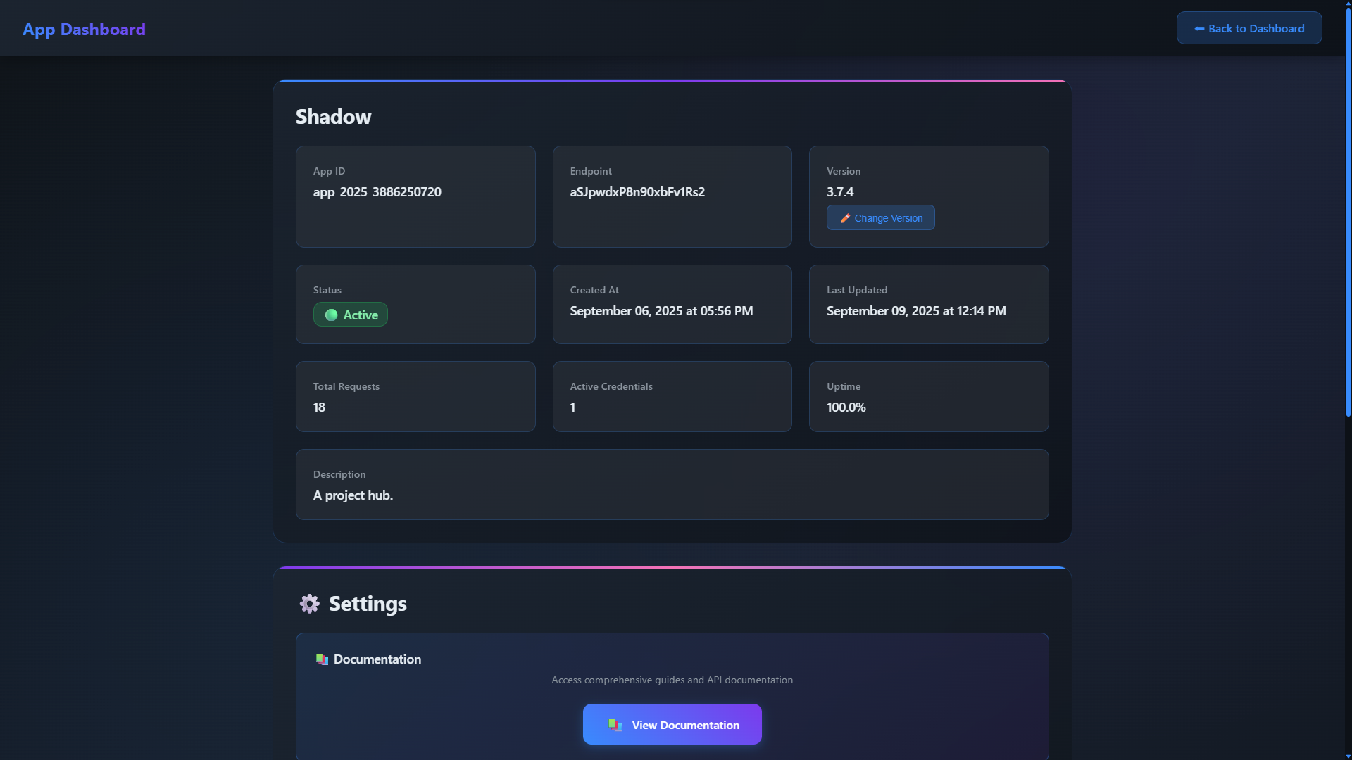Axora dashboard - credential overview
